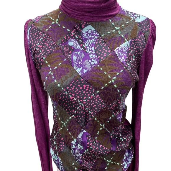 Custo Barcelona Embroidered Mock Neck Knit Top Size L Multicolor Long Sleeve - Picture 2 of 8